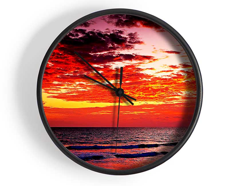 Lava Red Ocean Skies Clock - Wallart-Direct UK