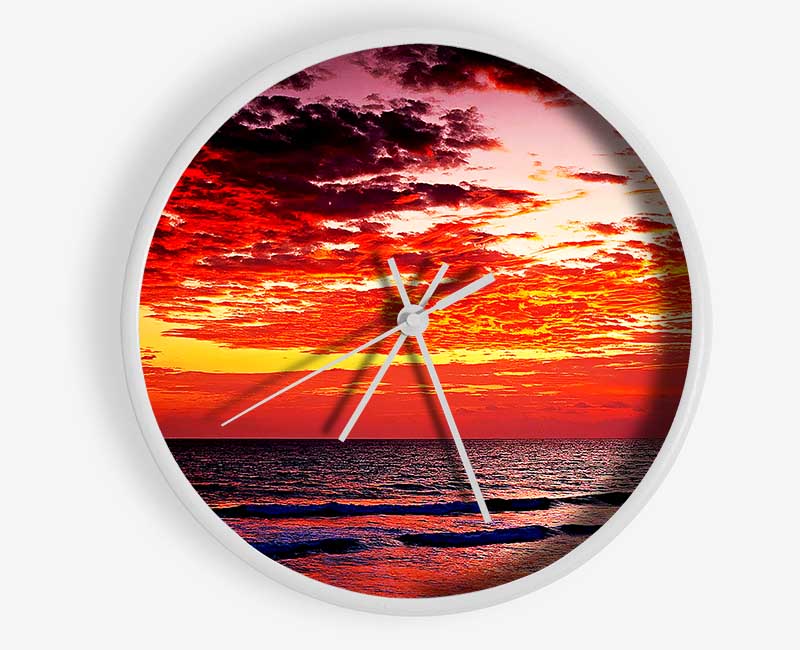 Lava Red Ocean Skies Clock - Wallart-Direct UK