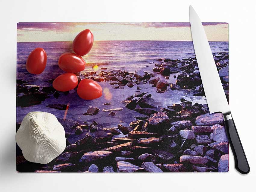 Ocean Pebble Sunrise Glass Chopping Board