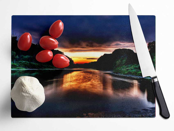 Fire Sunrise Lake Glass Chopping Board