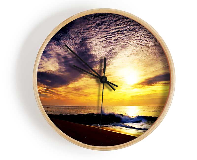 Yellow Ocean Sunblaze Clock - Wallart-Direct UK