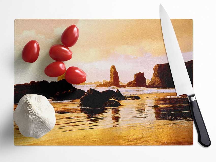 Mystical Ocean Rocks Glass Chopping Board