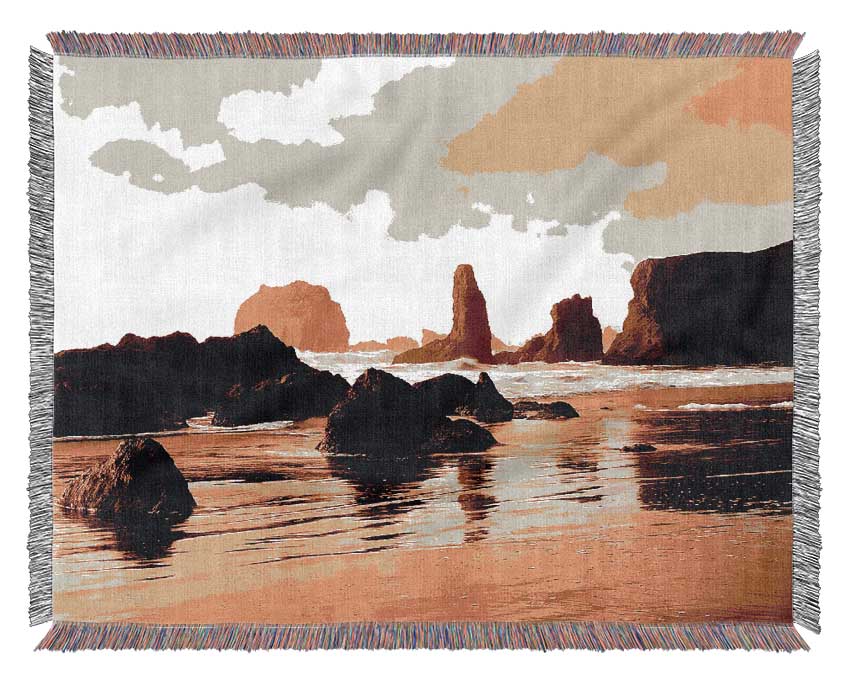 Mystical Ocean Rocks Woven Blanket