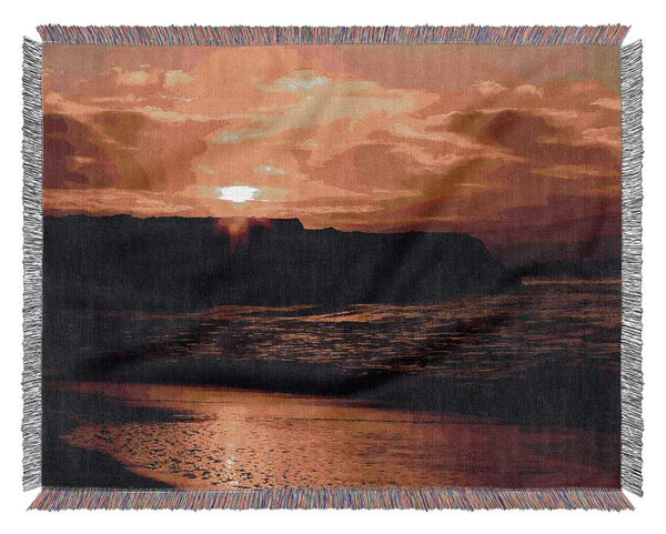 Sunrise Over Ocean Rocks Woven Blanket