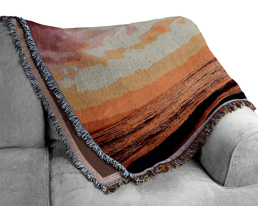 Ocean Path To The Mountain Sunset Woven Blanket