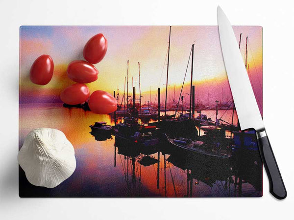 The Harbour At Sunset Glass Chopping Board