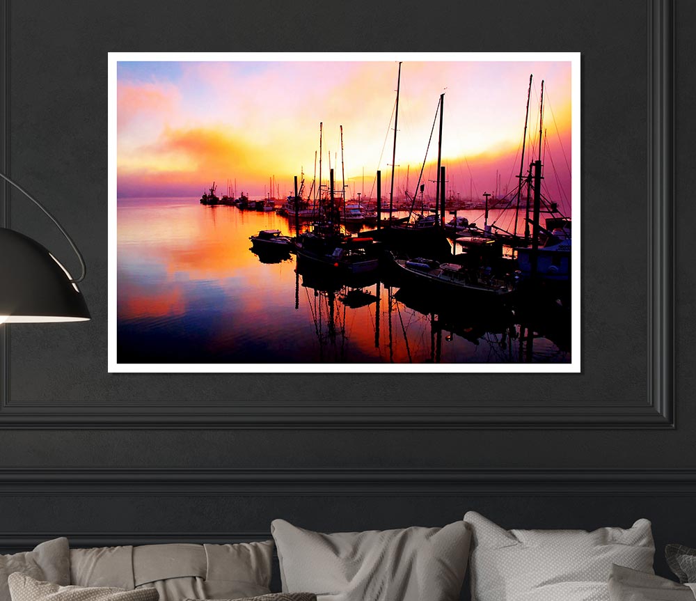 The Harbour At Sunset Print Poster Wall Art