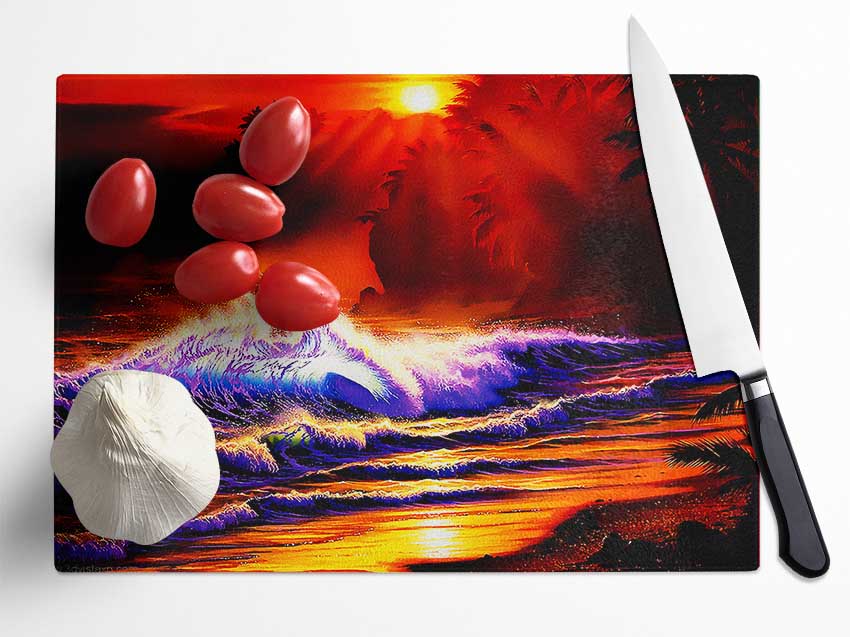 Red Paradise Surf Glass Chopping Board