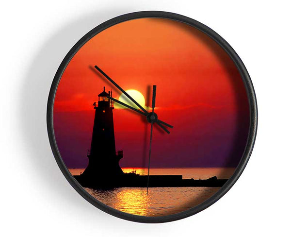 Lighthouse Sunset Red Clock - Wallart-Direct UK