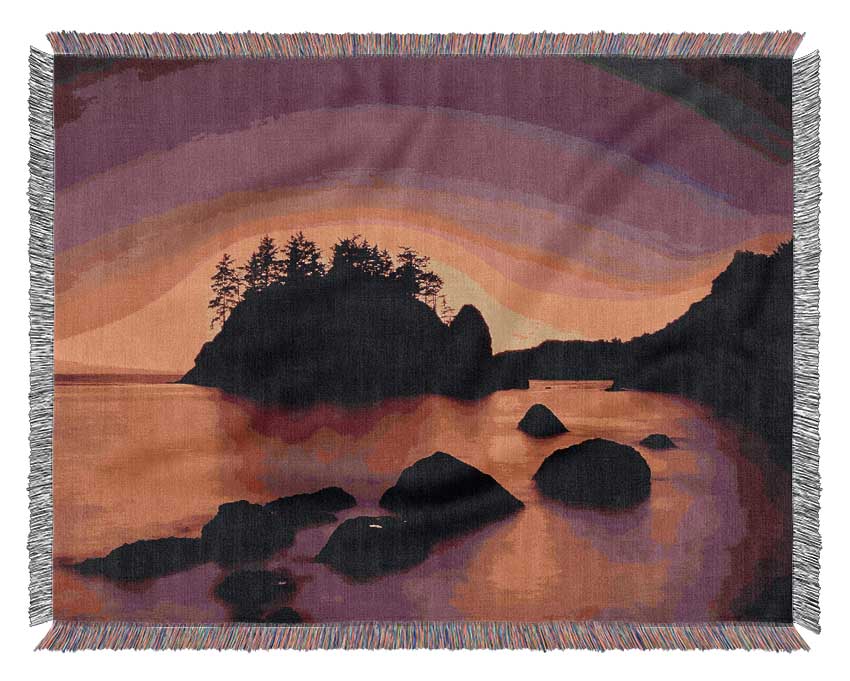 Pink Sunset Behind The Mountain Woven Blanket