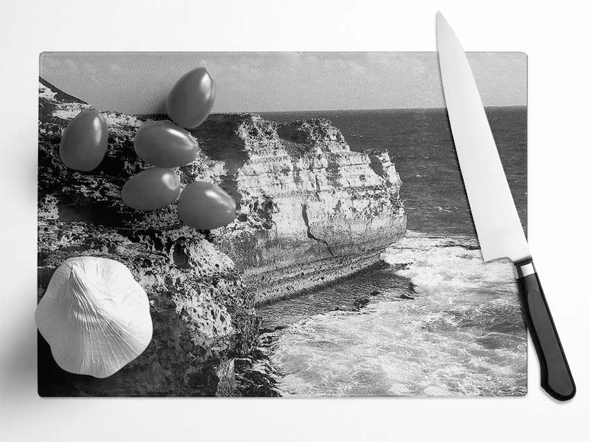 The Waves On The Ocean Cove B n W Glass Chopping Board