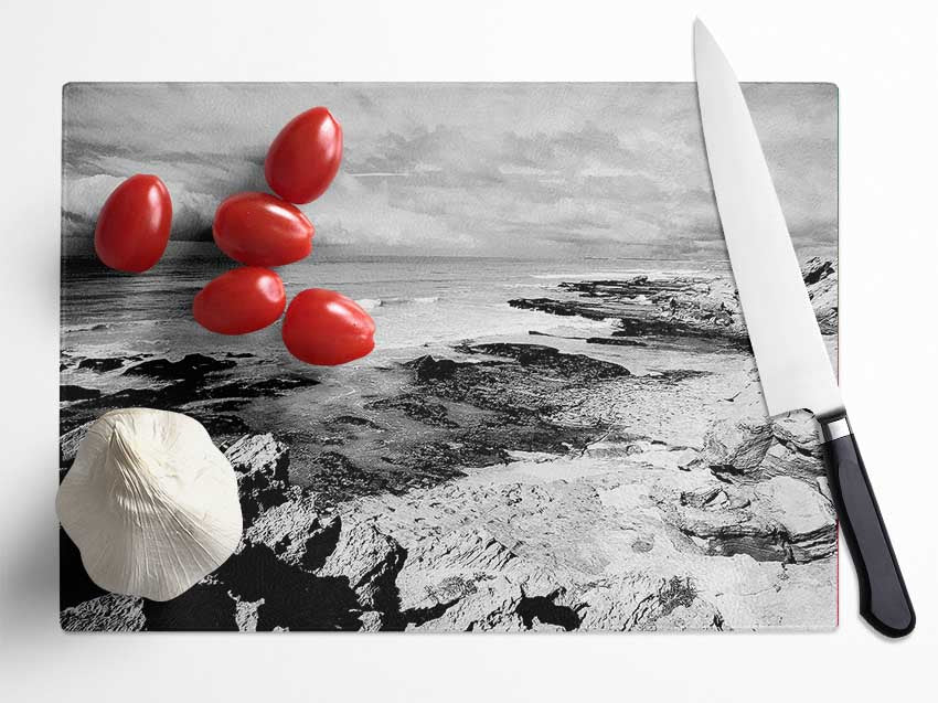 Rocks Of The Ocean Black And White Glass Chopping Board