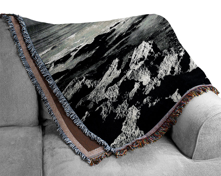 Rocks Of The Ocean Black And White Woven Blanket