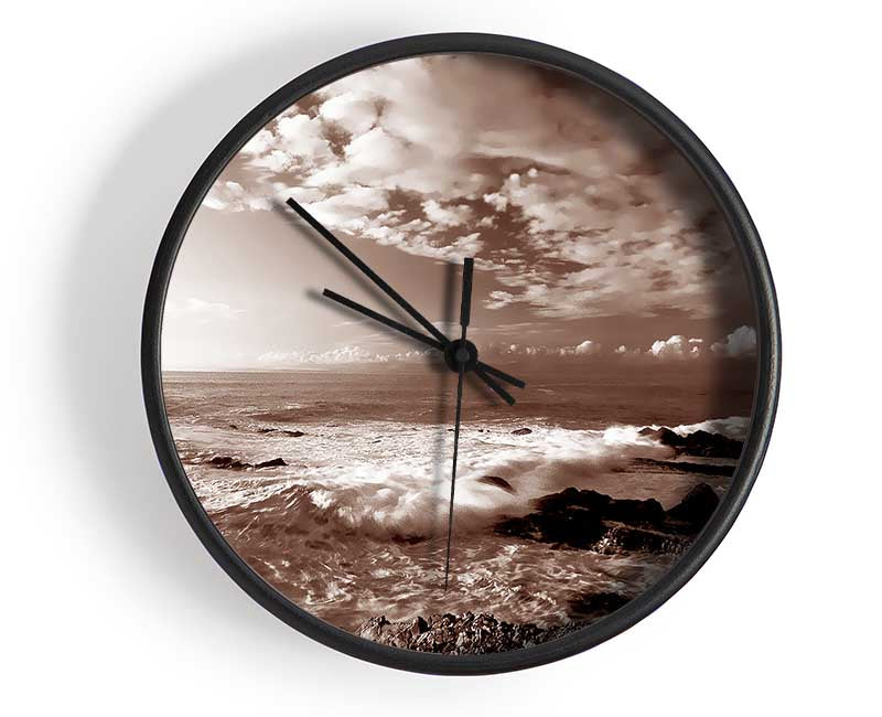 Ocean Mist Sepia Clock - Wallart-Direct UK