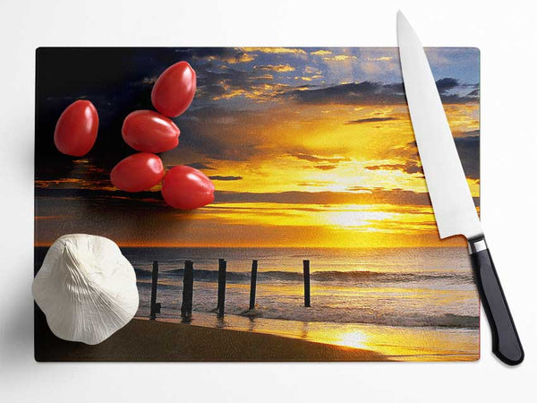 Yellow Sunrise Ocean Glass Chopping Board