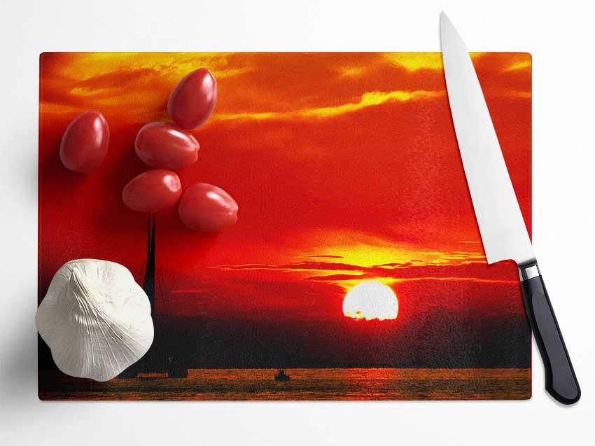 Sailing Into The Red Sunset Glass Chopping Board