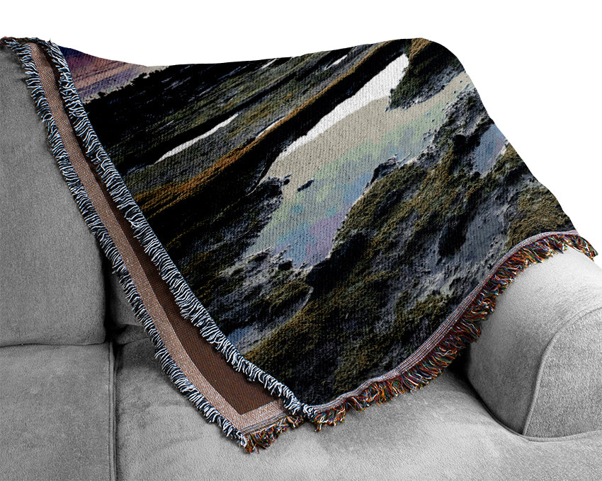 Distant Ocean Sunrise Woven Blanket