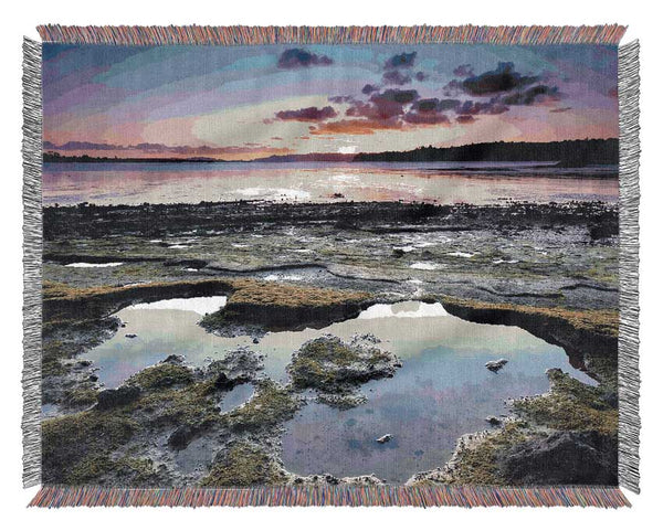 Distant Ocean Sunrise Woven Blanket