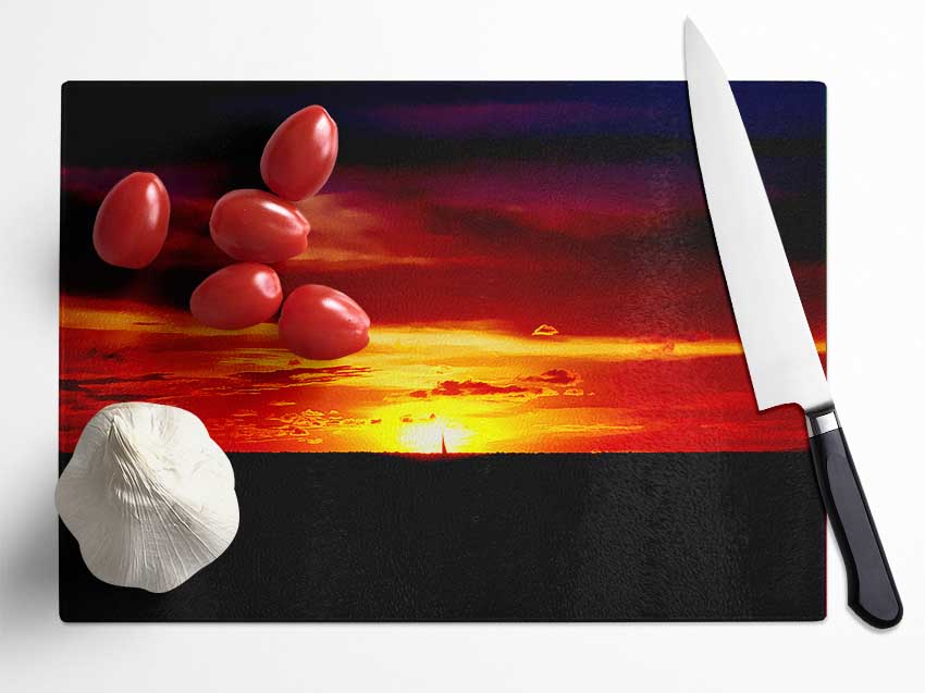 Red Sunset Ocean Glass Chopping Board