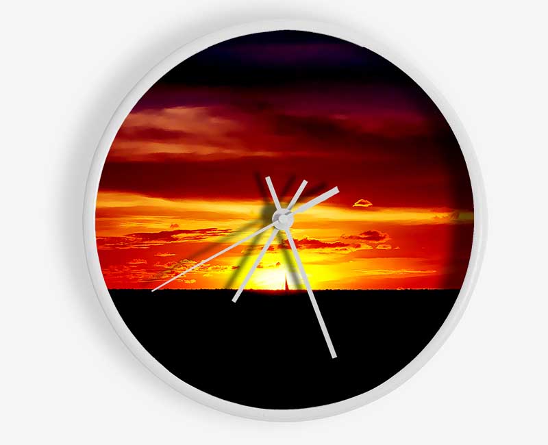 Red Sunset Ocean Clock - Wallart-Direct UK