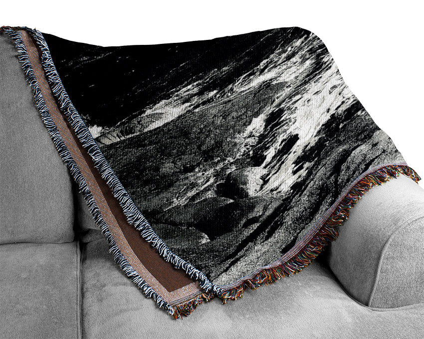 Rainbow Ocean Mountains B n W Woven Blanket