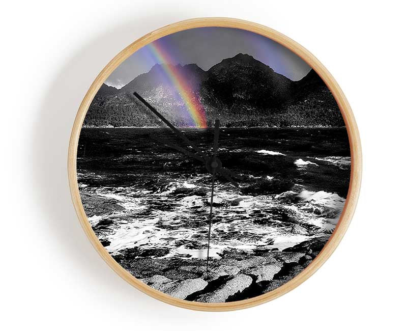 Rainbow Ocean Mountains B n W Clock - Wallart-Direct UK