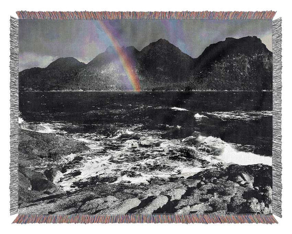 Rainbow Ocean Mountains B n W Woven Blanket