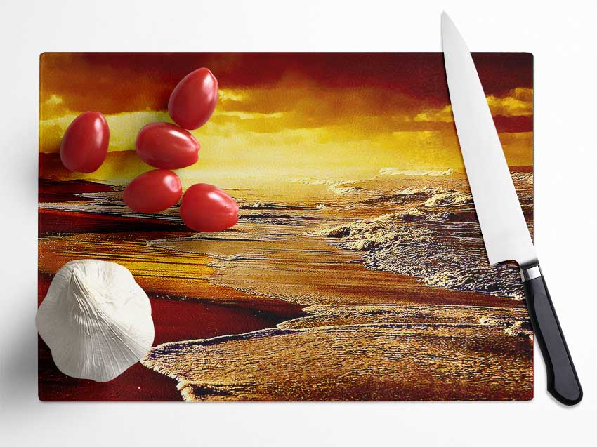 Red Ocean Storm Glass Chopping Board