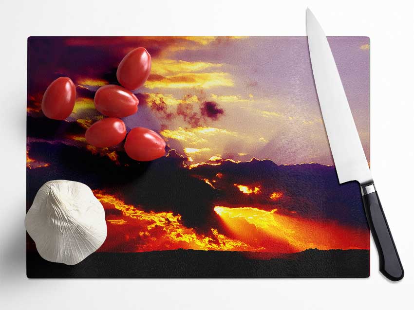 Red Sunrays Through The Clouds Glass Chopping Board