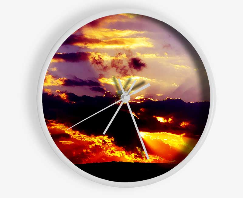 Red Sunrays Through The Clouds Clock - Wallart-Direct UK