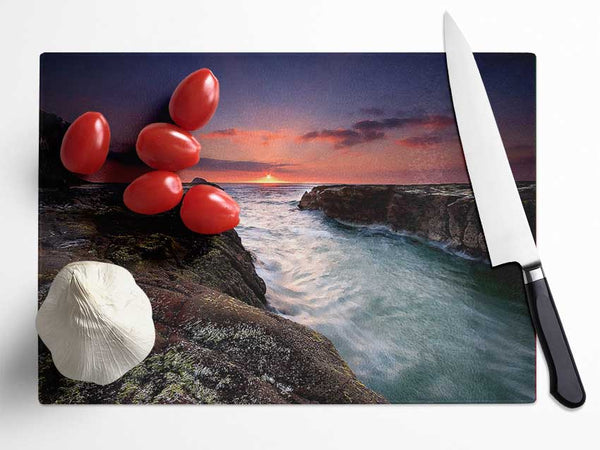 Sunset At Muriwai Beach Glass Chopping Board