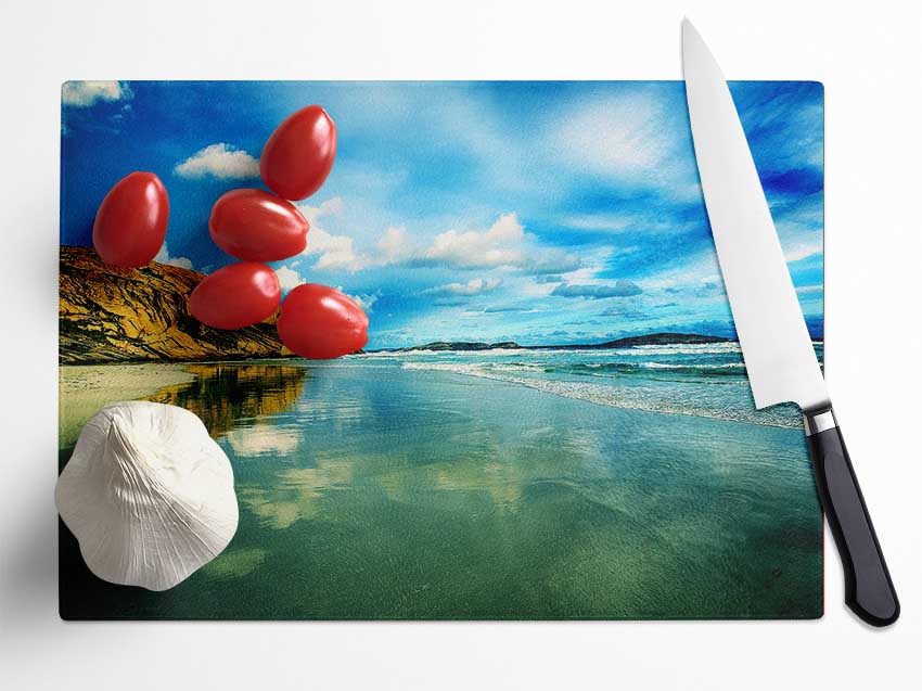 Serene Ocean Reflections Glass Chopping Board