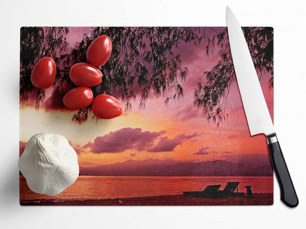 Lovers Paradise Island Glass Chopping Board