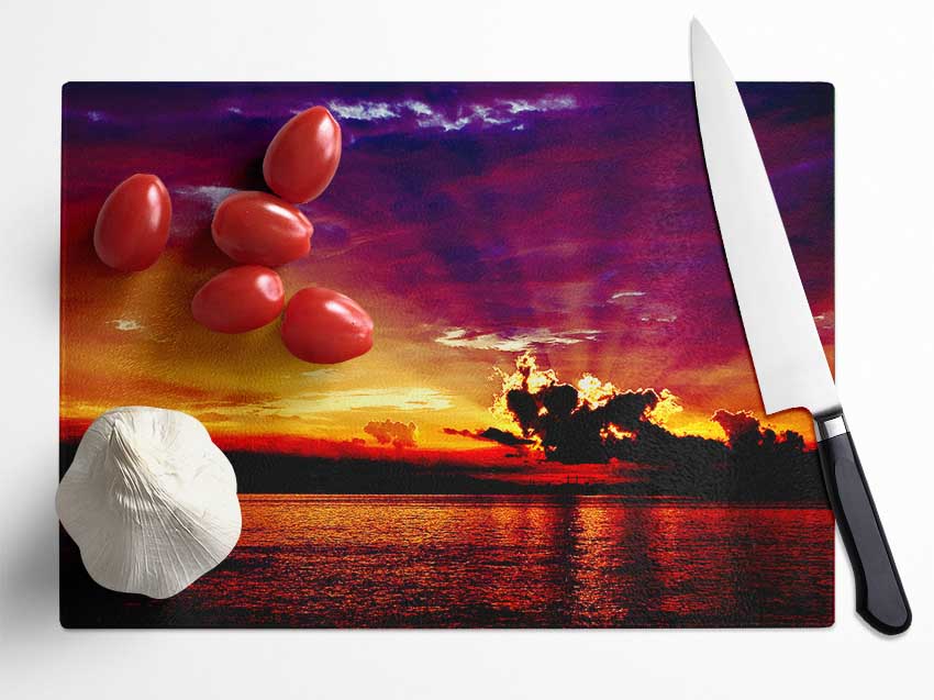 Sunrays Through The Rainbow Sky Glass Chopping Board