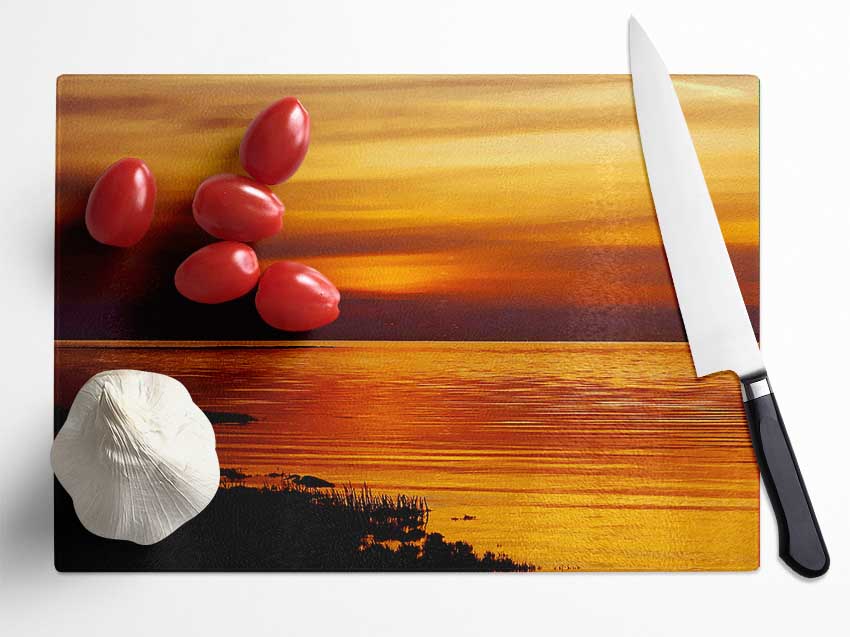 Calming Lake Sunset Glass Chopping Board