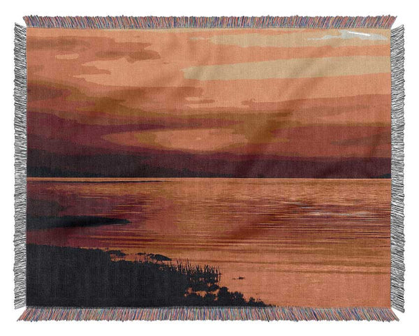 Calming Lake Sunset Woven Blanket