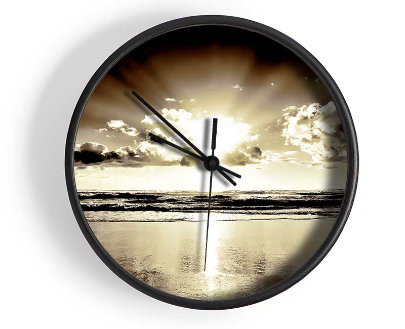 Brown Sunburst Clock - Wallart-Direct UK