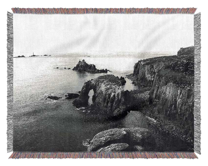 Ocean Rocks B n W Woven Blanket