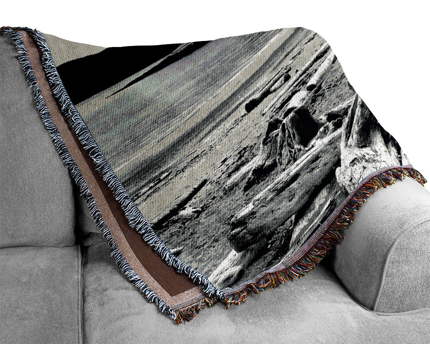 Black And White Driftwood Ocean Woven Blanket