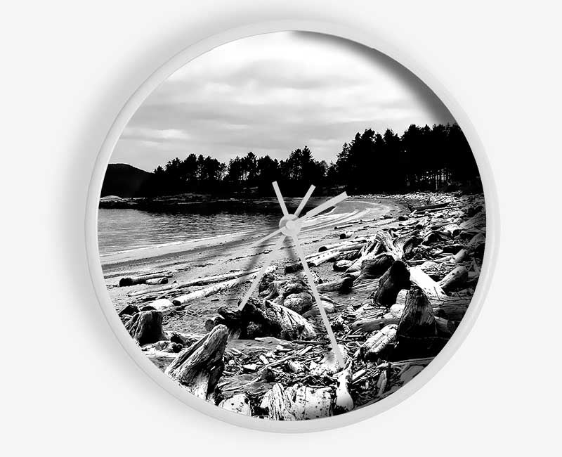 Black And White Driftwood Ocean Clock - Wallart-Direct UK