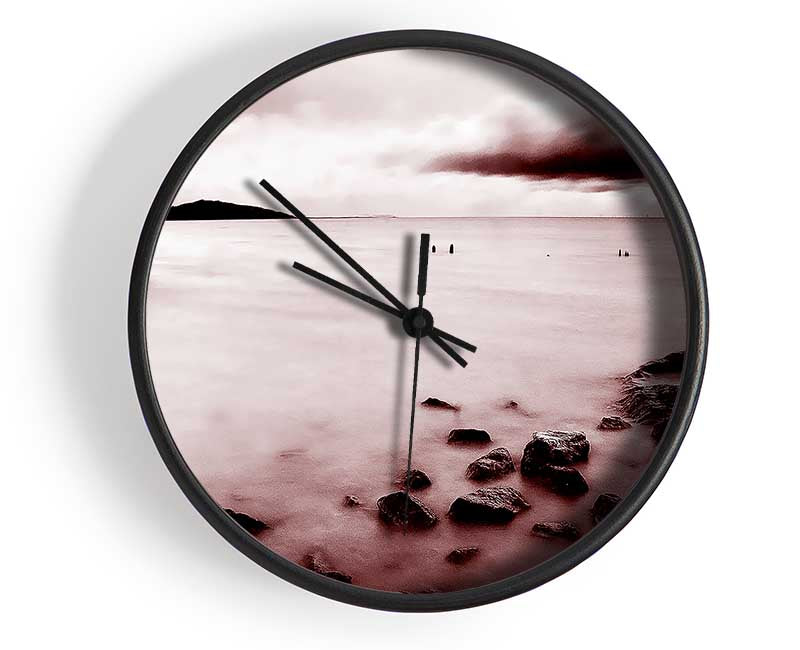 Misty Calm Ocean Rocks Clock - Wallart-Direct UK