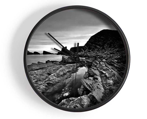 Ocean Rock Formation B n W Clock - Wallart-Direct UK