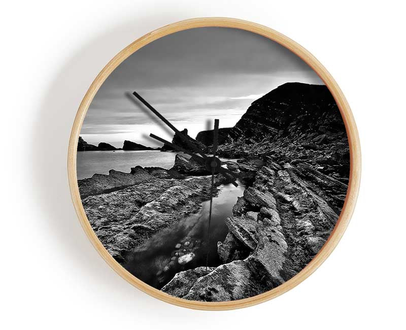 Ocean Rock Formation B n W Clock - Wallart-Direct UK