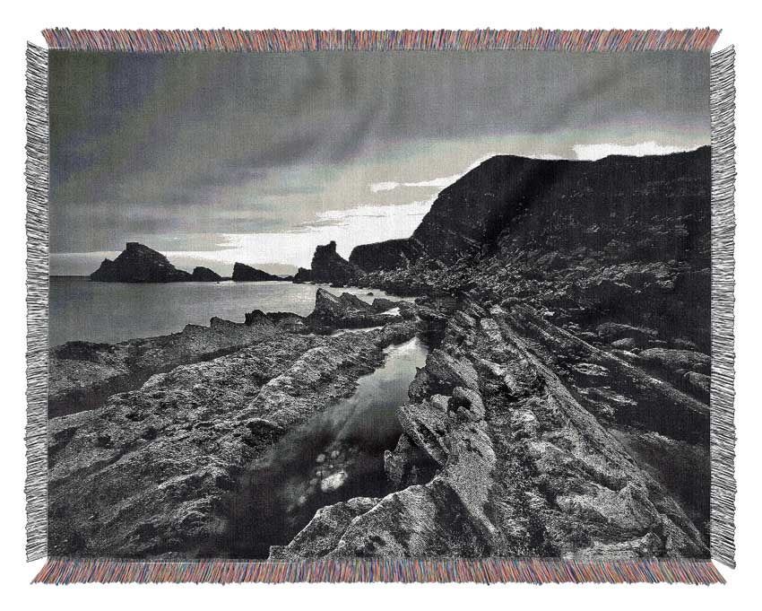 Ocean Rock Formation B n W Woven Blanket