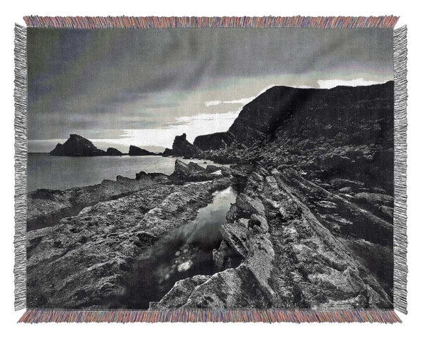 Ocean Rock Formation B n W Woven Blanket