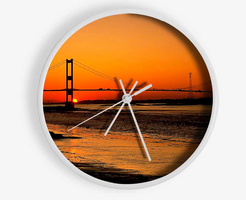 Bridge Afar Orange Sunset Clock - Wallart-Direct UK