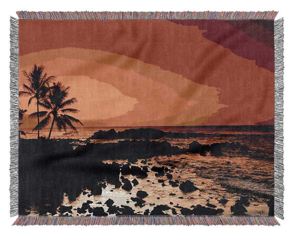 Stunning Palm Tree Ocean Rocks Woven Blanket