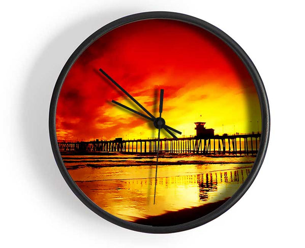 Fire Skies Over The Pier Clock - Wallart-Direct UK