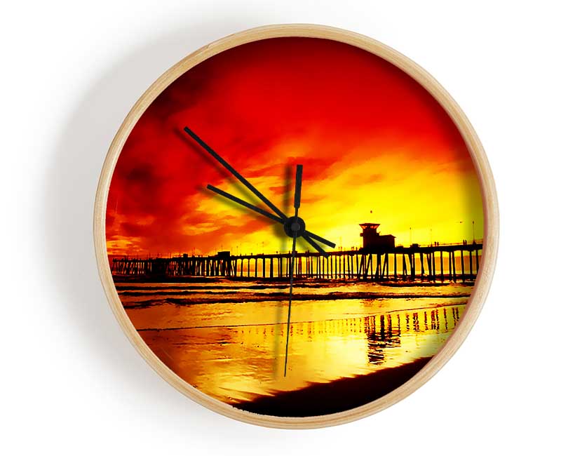 Fire Skies Over The Pier Clock - Wallart-Direct UK