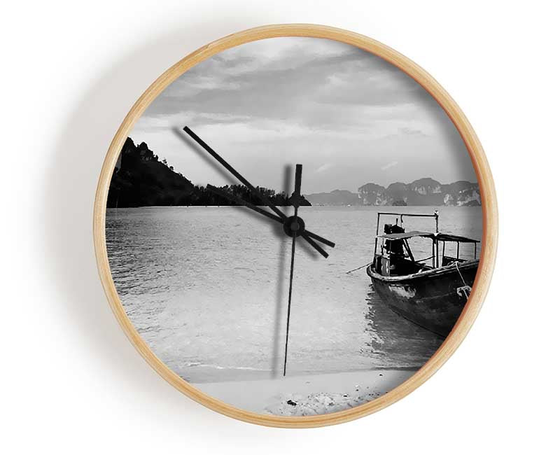 Desert Island Sailboat B n W Clock - Wallart-Direct UK